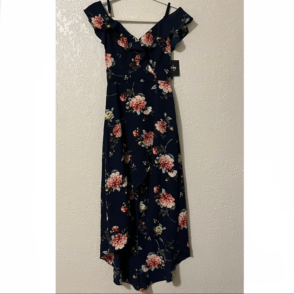 By & By women’s floral print off the shoulder high low hem bubble crepe dress, 0